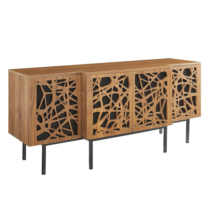Walnut Veneer Sideboard with Adjustable Shelves