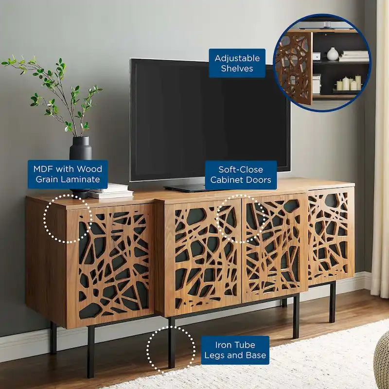 Walnut Veneer Sideboard with Adjustable Shelves