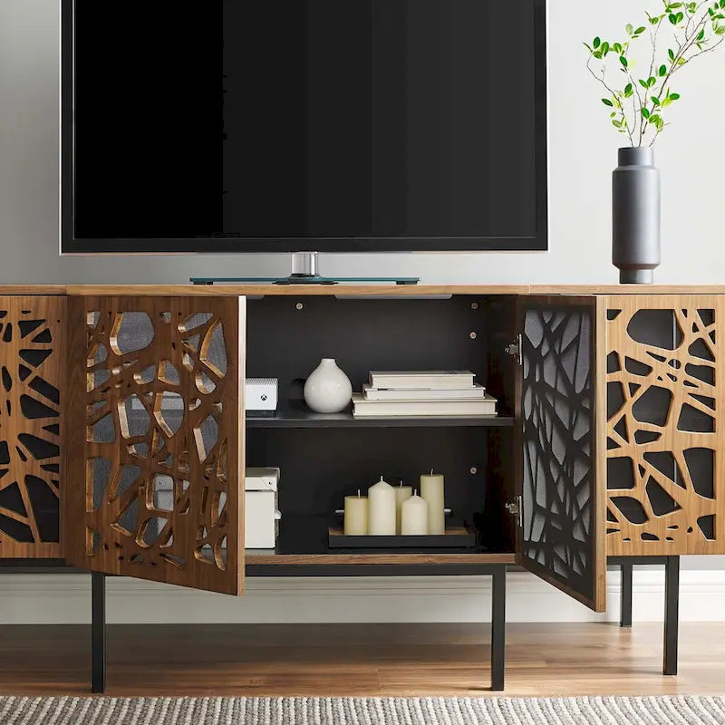 Walnut Veneer Sideboard with Adjustable Shelves