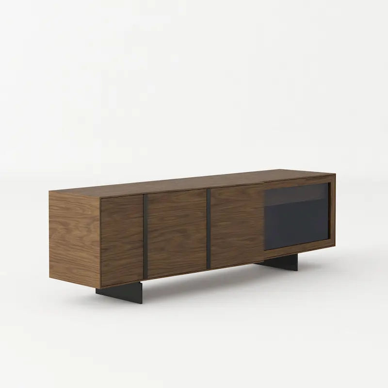 Modern Walnut Veneer & Grey Glass Buffet