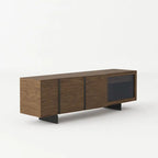 Modern Walnut Veneer & Grey Glass Buffet