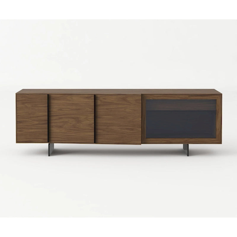 Modern Walnut Veneer & Grey Glass Buffet