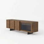 Modern Walnut Veneer & Grey Glass Buffet