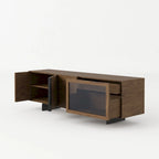 Modern Walnut Veneer & Grey Glass Buffet