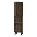 Dark Brown Corner Bar Cabinet with Cup Rack and Storage Shelves