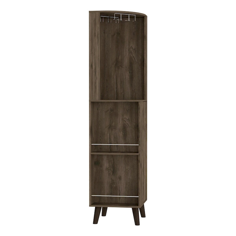 Dark Brown Corner Bar Cabinet with Cup Rack and Storage Shelves
