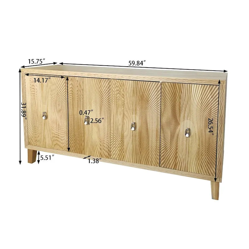 Vintage 4-Door Buffet Sideboard with Adjustable Shelves