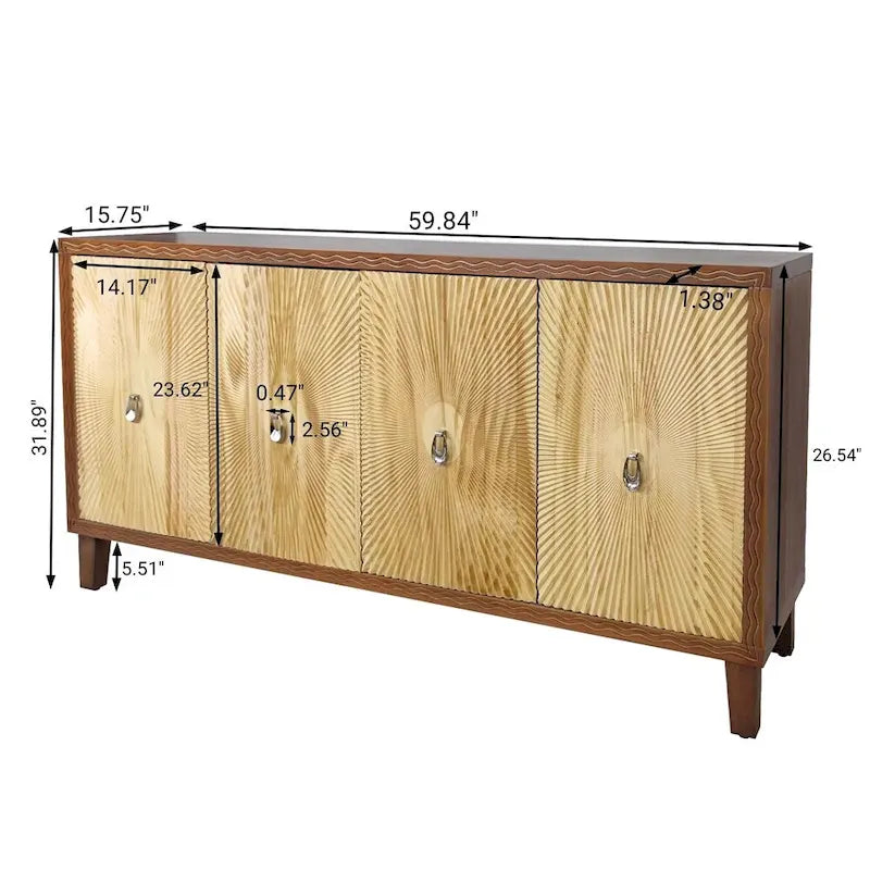 Vintage 4-Door Buffet Sideboard with Adjustable Shelves