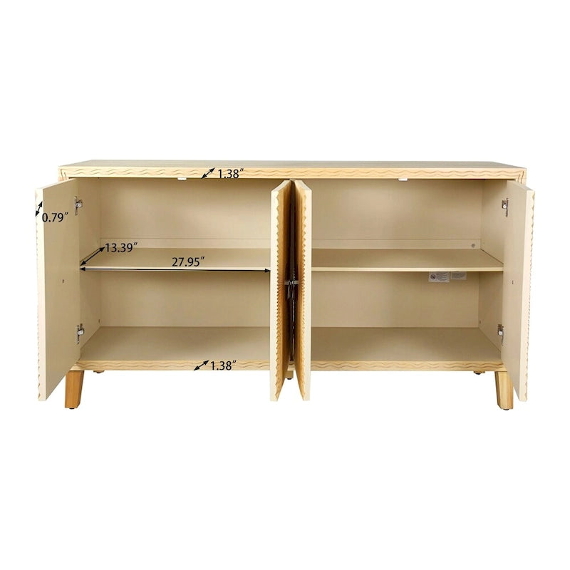 Vintage 4-Door Buffet Sideboard with Adjustable Shelves