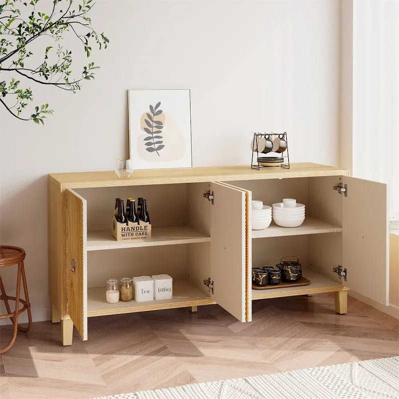 Vintage 4-Door Buffet Sideboard with Adjustable Shelves