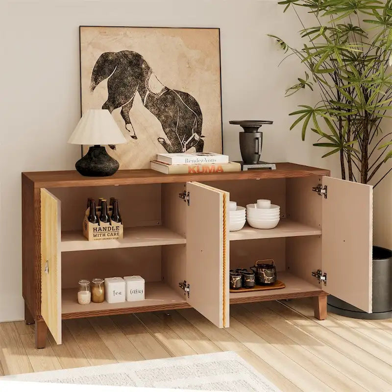 Vintage 4-Door Buffet Sideboard with Adjustable Shelves