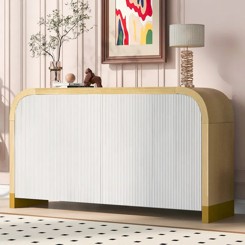Four-Door Sideboard with Curved Corners and Adjustable Shelves