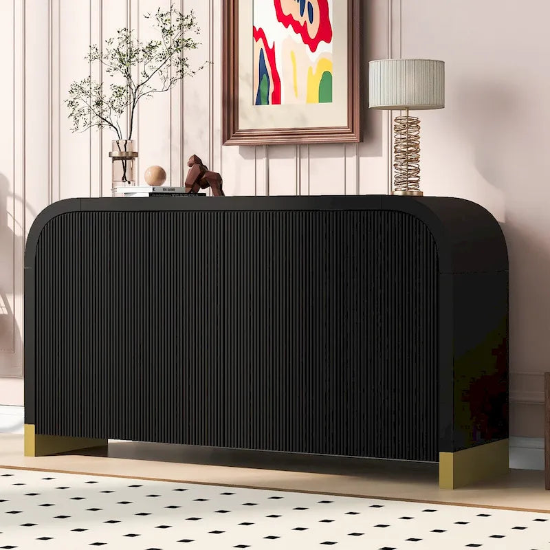 Four-Door Sideboard with Curved Corners and Adjustable Shelves