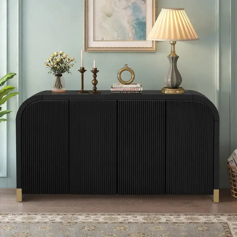 Four-Door Sideboard with Curved Corners and Adjustable Shelves