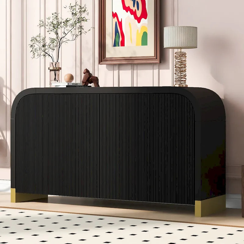 Four-Door Sideboard with Curved Corners and Adjustable Shelves