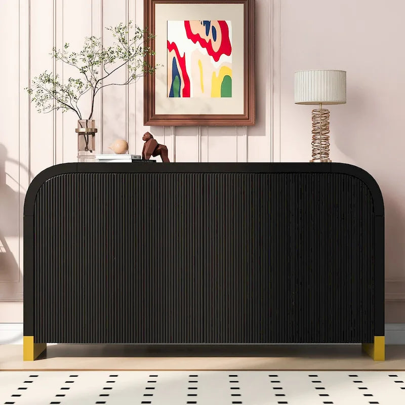 Four-Door Sideboard with Curved Corners and Adjustable Shelves