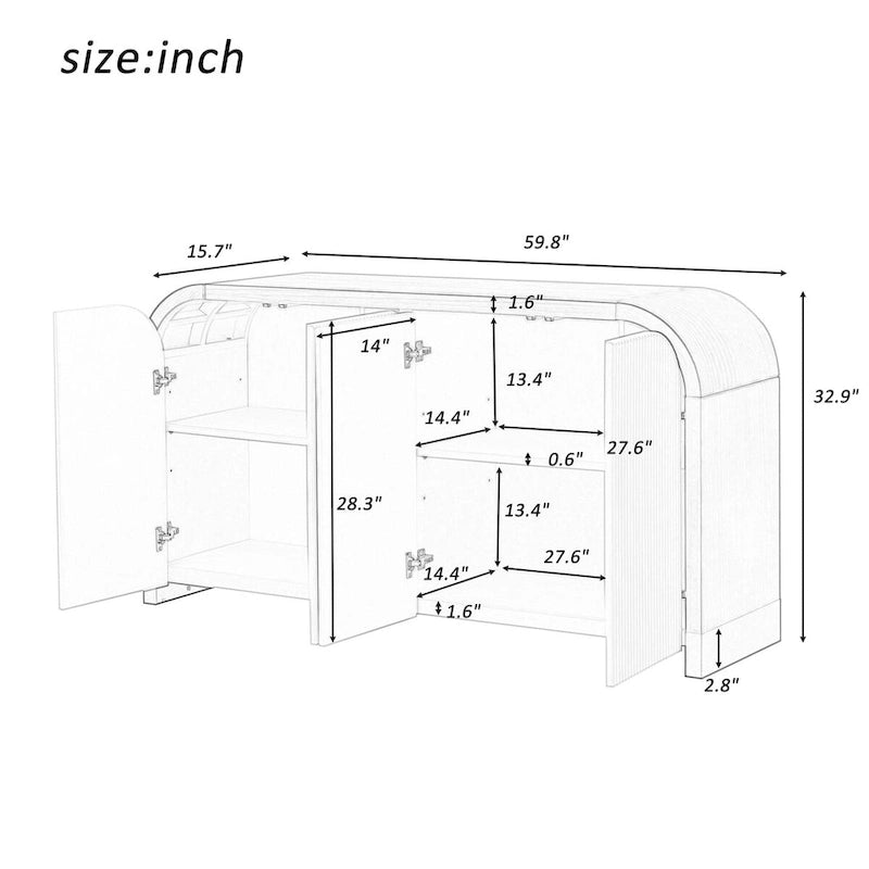 Four-Door Sideboard with Curved Corners and Adjustable Shelves