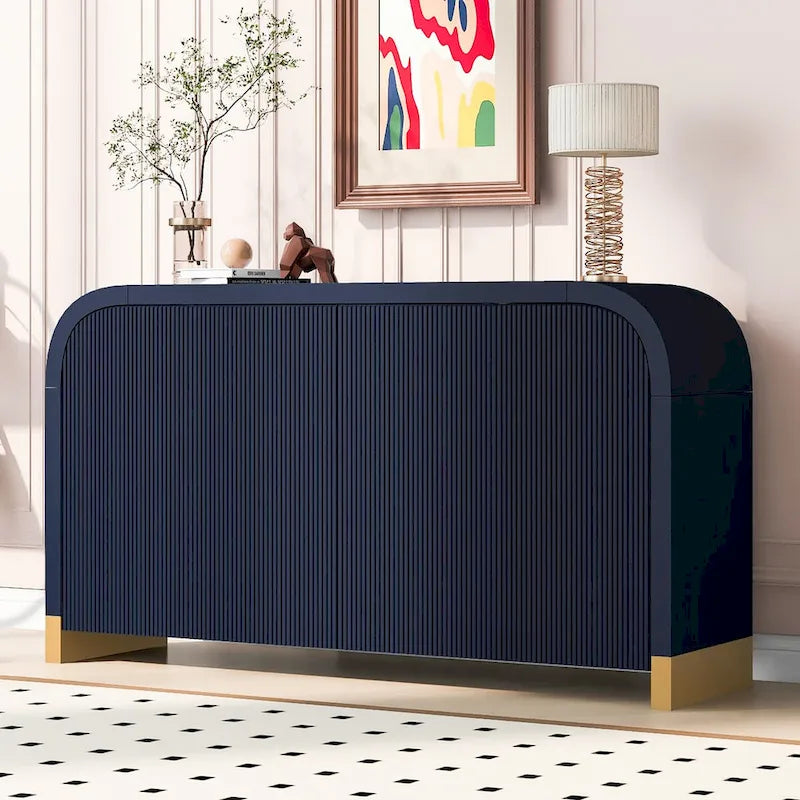 Four-Door Sideboard with Curved Corners and Adjustable Shelves
