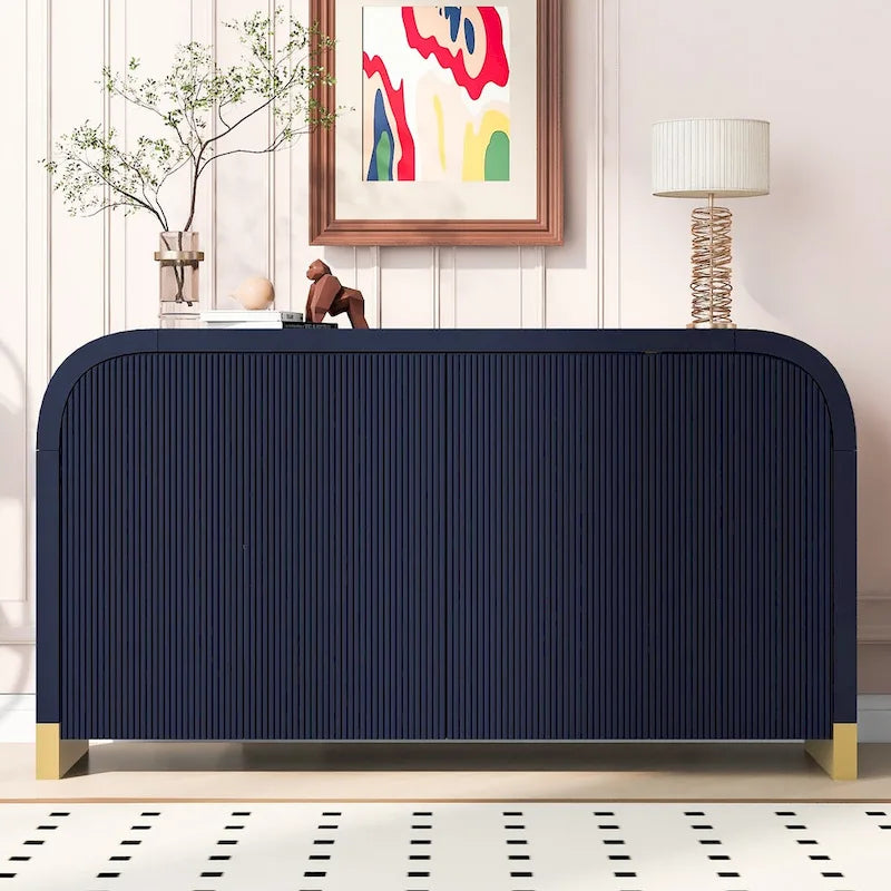 Four-Door Sideboard with Curved Corners and Adjustable Shelves