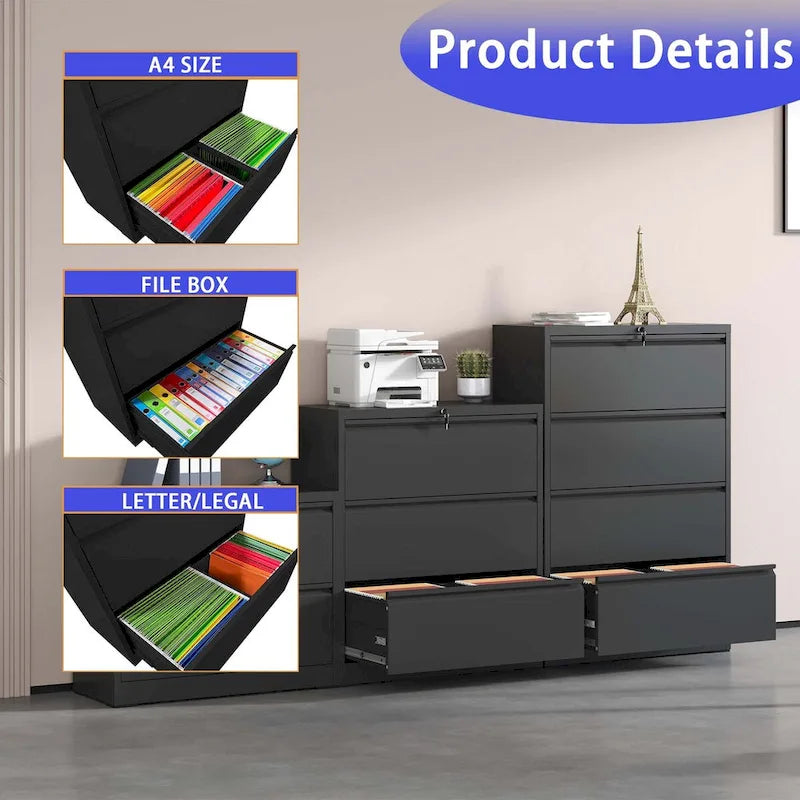 3-Drawer Steel Lateral File Cabinet with Lock