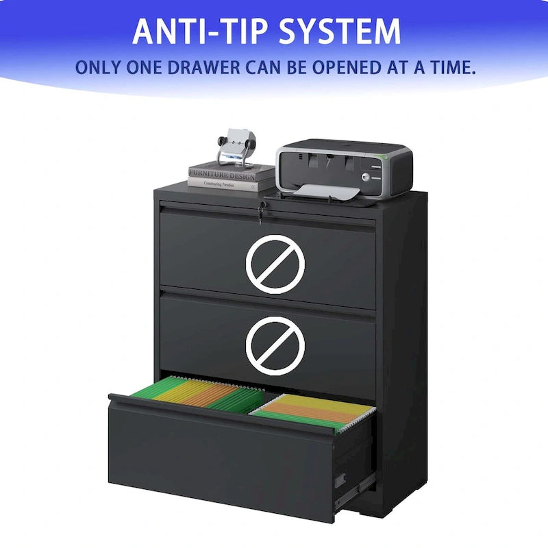 3-Drawer Steel Lateral File Cabinet with Lock