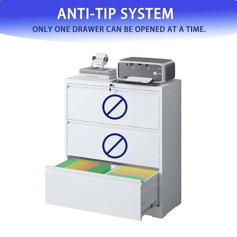 3-Drawer Steel Lateral File Cabinet with Lock
