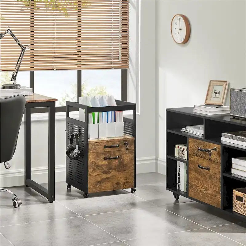 Rolling File Cabinet with Open Shelf and Lockable Drawer