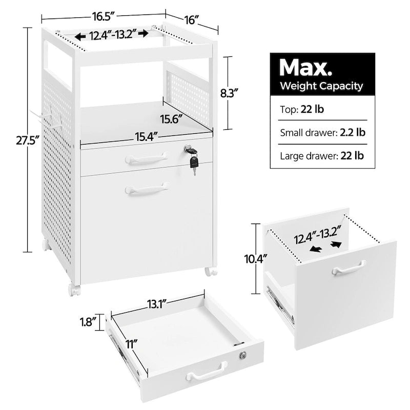 Rolling File Cabinet with Open Shelf and Lockable Drawer