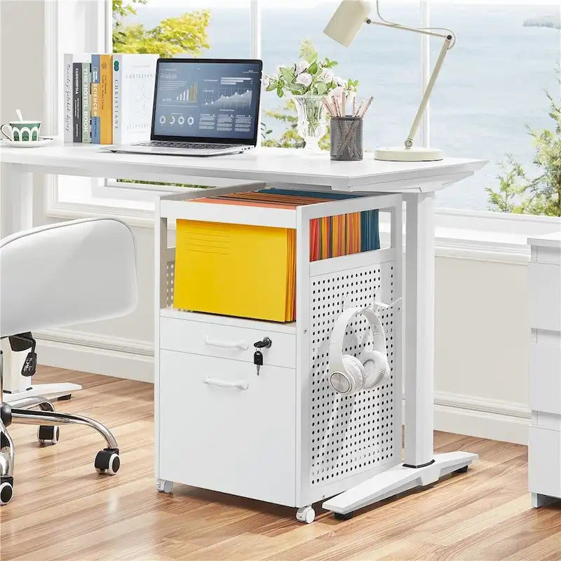 Rolling File Cabinet with Open Shelf and Lockable Drawer