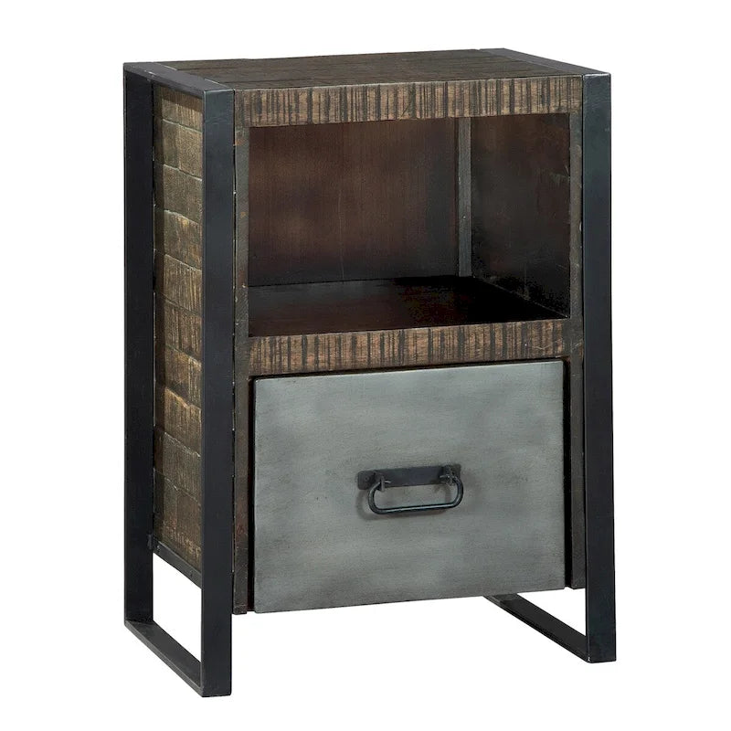 Hekman Acacia Wood Iron Single Drawer Filing Cabinet