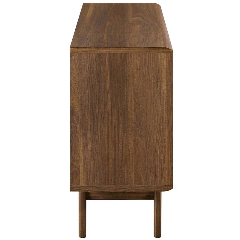 Mid-Century Walnut Display Stand with Sliding Doors