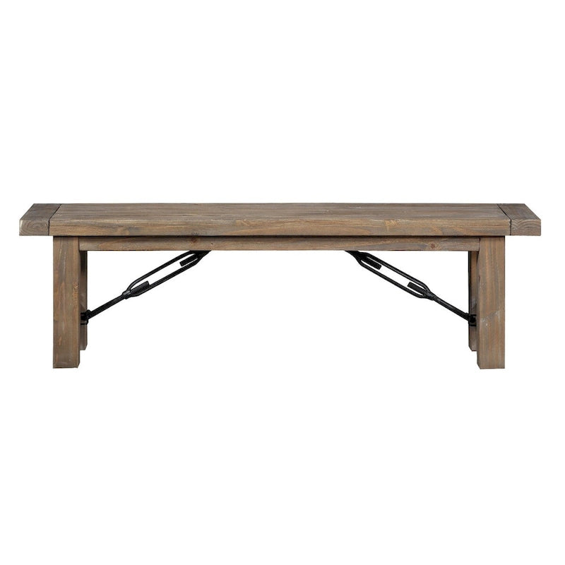 Brown Acacia Wood Bench with Block Legs