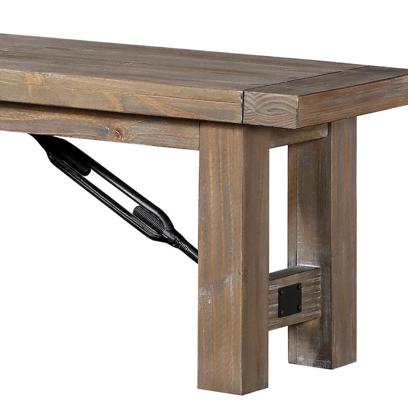 Brown Acacia Wood Bench with Block Legs