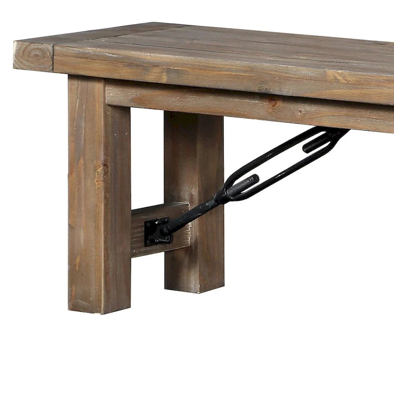 Brown Acacia Wood Bench with Block Legs