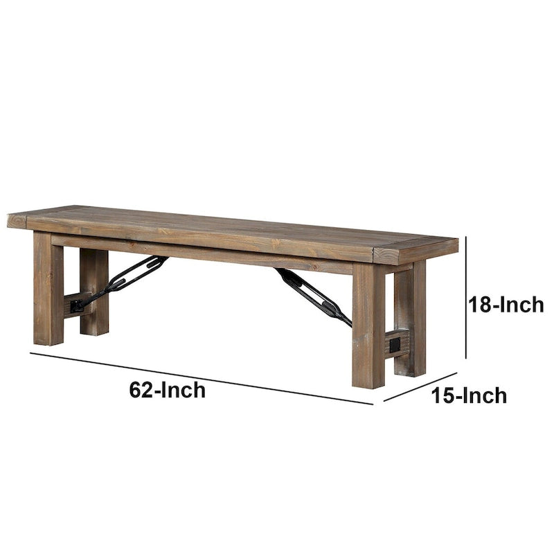 Brown Acacia Wood Bench with Block Legs