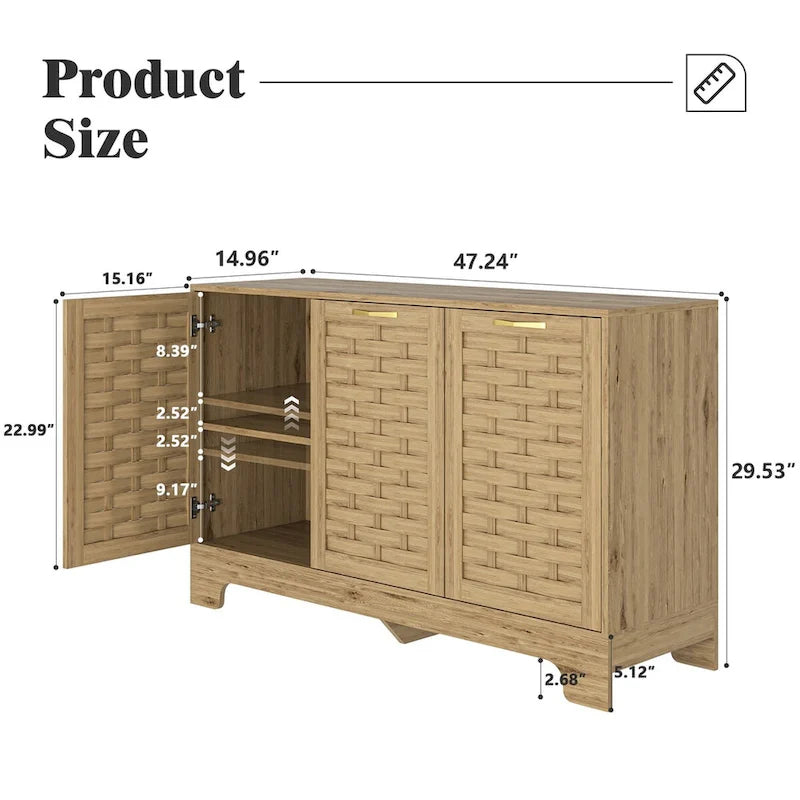 3-Door Wood Sideboard with Adjustable Shelf