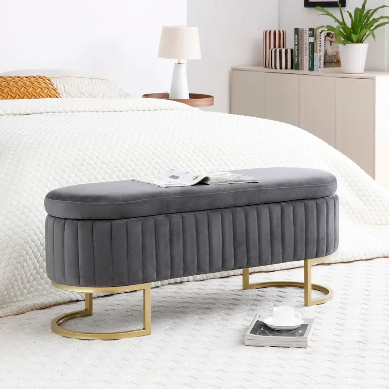 Oval Sherpa Storage Bench with Gold-Tone Metal Legs