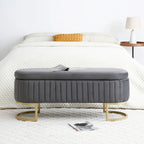 Oval Sherpa Storage Bench with Gold-Tone Metal Legs
