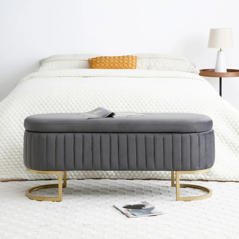 Oval Sherpa Storage Bench with Gold-Tone Metal Legs