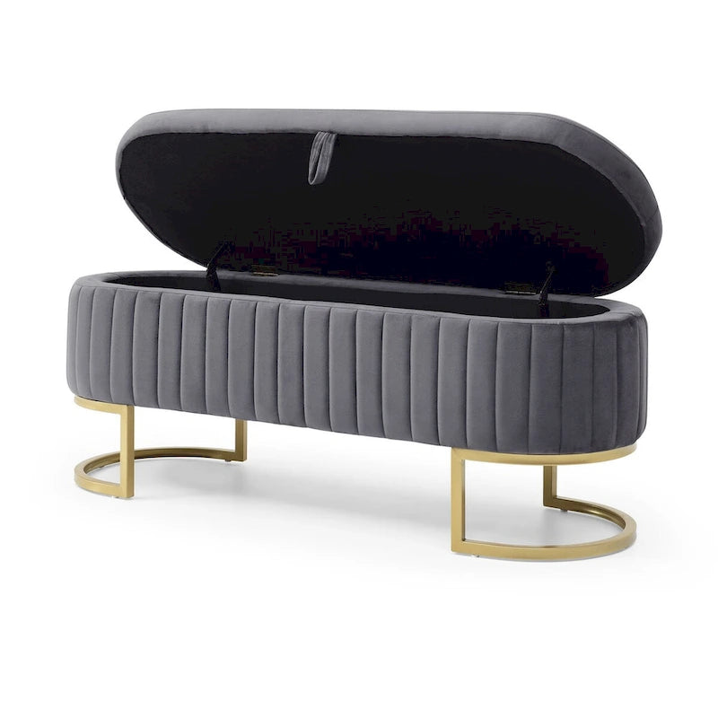 Oval Sherpa Storage Bench with Gold-Tone Metal Legs