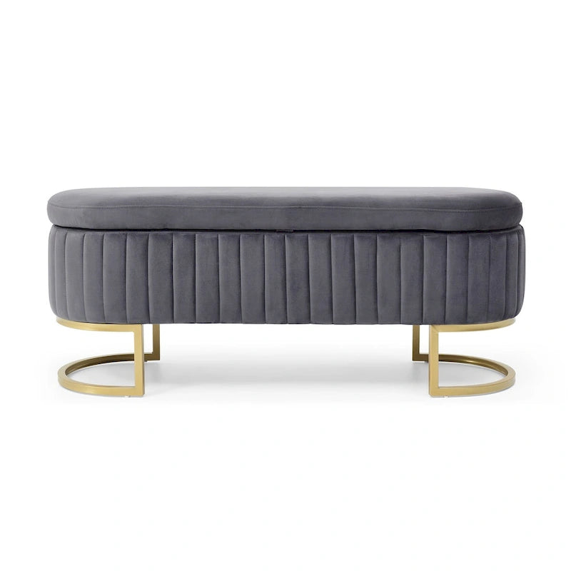 Oval Sherpa Storage Bench with Gold-Tone Metal Legs