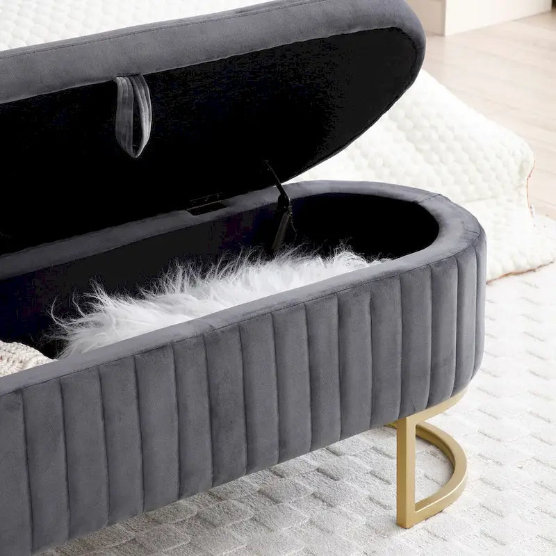 Oval Sherpa Storage Bench with Gold-Tone Metal Legs