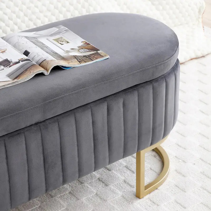 Oval Sherpa Storage Bench with Gold-Tone Metal Legs