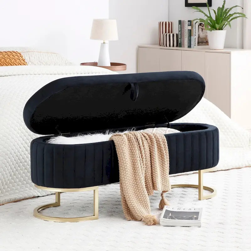 Oval Sherpa Storage Bench with Gold-Tone Metal Legs