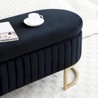 Oval Sherpa Storage Bench with Gold-Tone Metal Legs