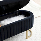 Oval Sherpa Storage Bench with Gold-Tone Metal Legs