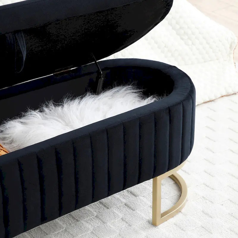 Oval Sherpa Storage Bench with Gold-Tone Metal Legs