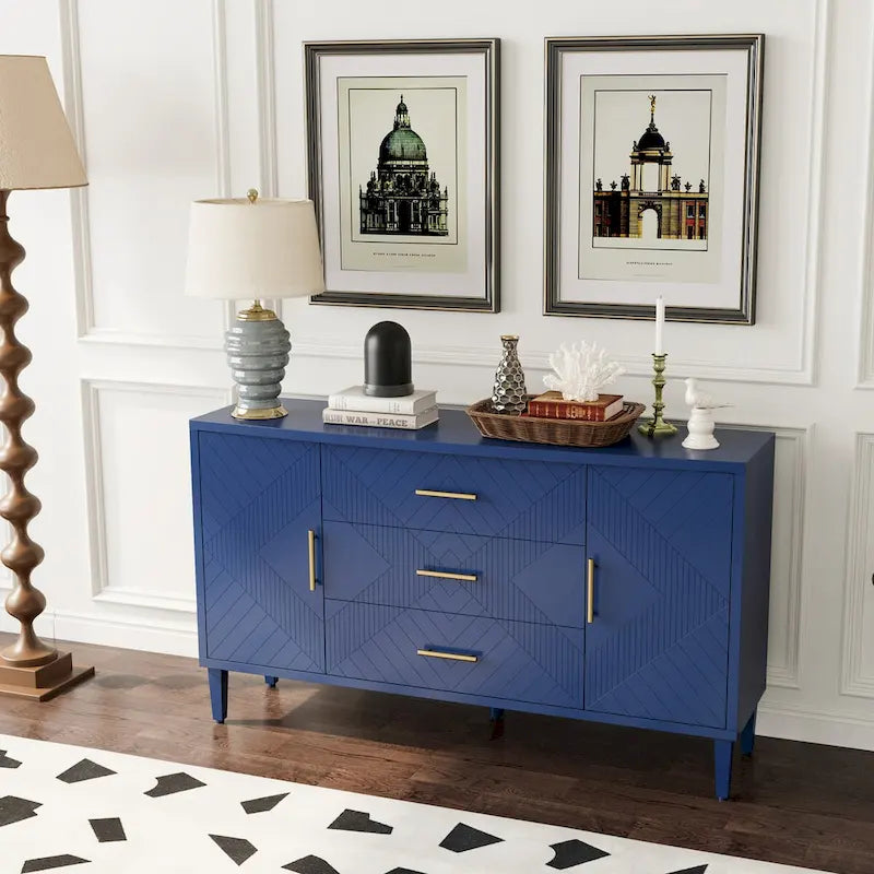Carved 2-Door Storage Cabinet with 3 Drawers