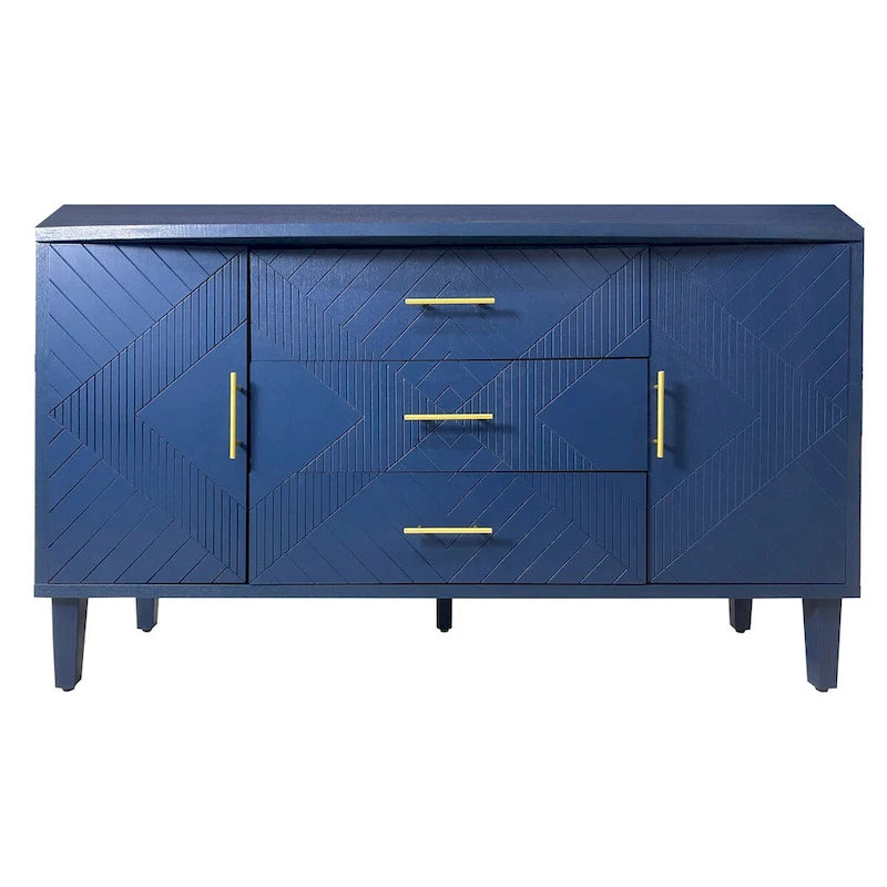 Carved 2-Door Storage Cabinet with 3 Drawers