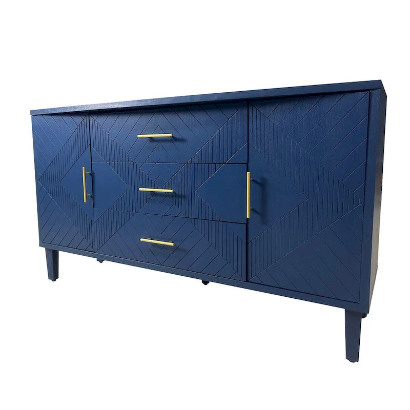 Carved 2-Door Storage Cabinet with 3 Drawers